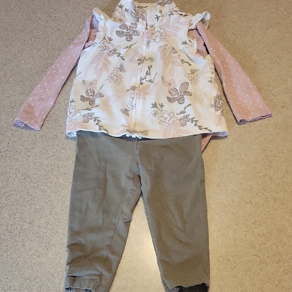 Carter's 3 pc Outfit Size 24 Months Vest, Bodysuit & Pants Polka Dot Floral